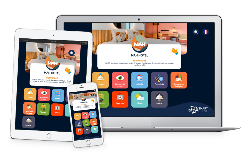 Interface de Smartguest sur un ordinateur, une tablette et un smartphone